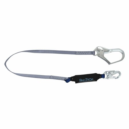 FALLTECH ViewPack Shock Absorbing Lanyard With Snap Hook and Rebar Hook, 310 lb Load, 6 ft L, Polyester Line,  82563